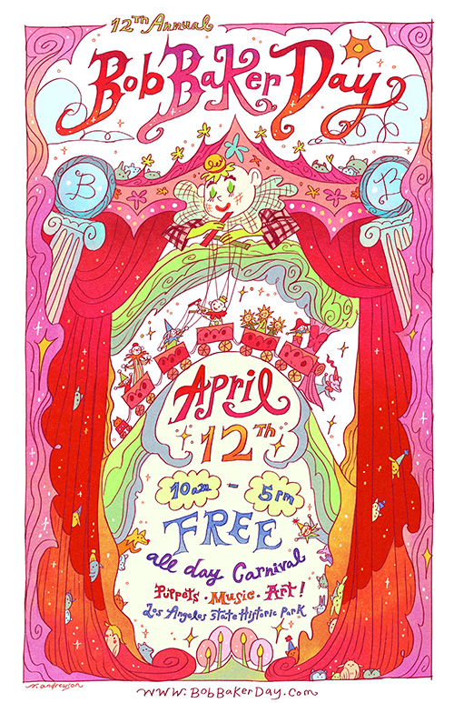 a lovely flyer for Bob Baker Day all pink and colorful