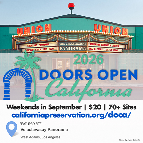 Doors are open under the neon marquee of the Velaslavasay Panorama