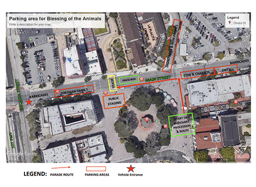 Map of olvera street and animal procession